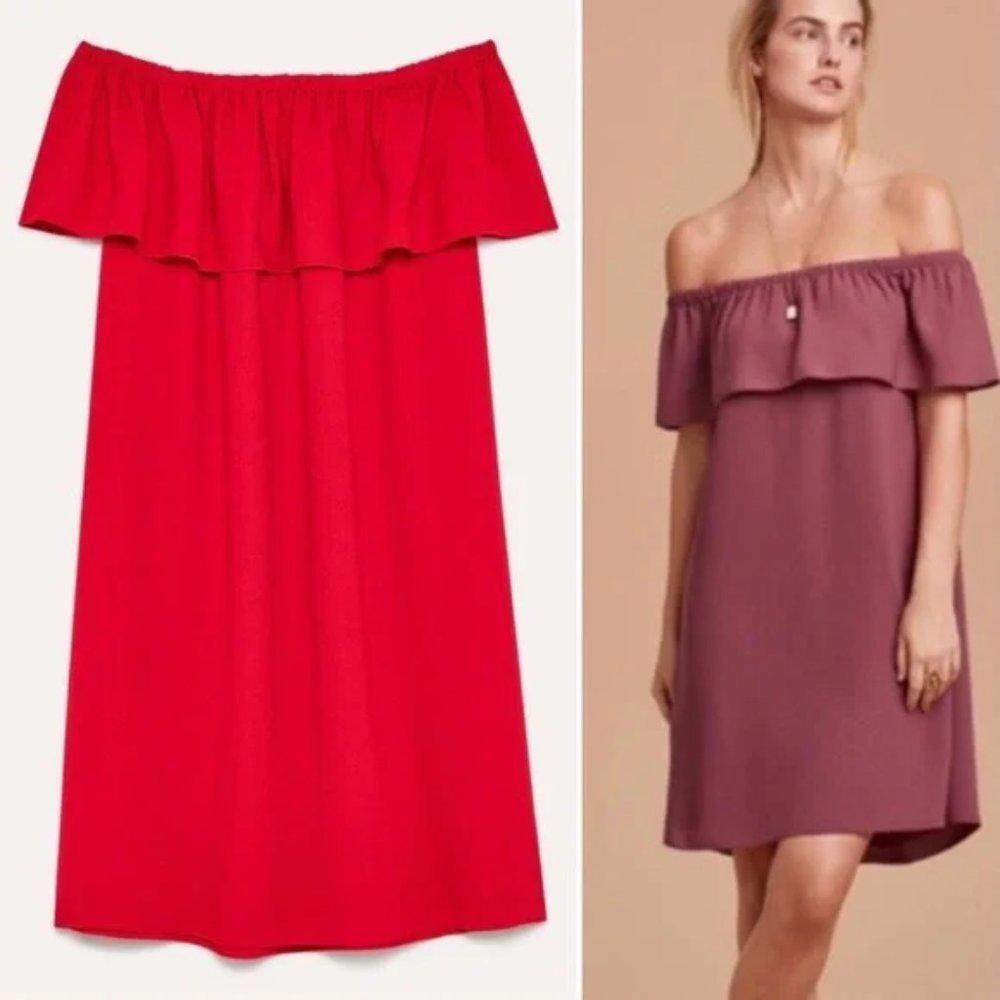 Aritzia Wilfred Neuchatel Off Shoulder Ruffle Dress Red Mini Dress - XXS